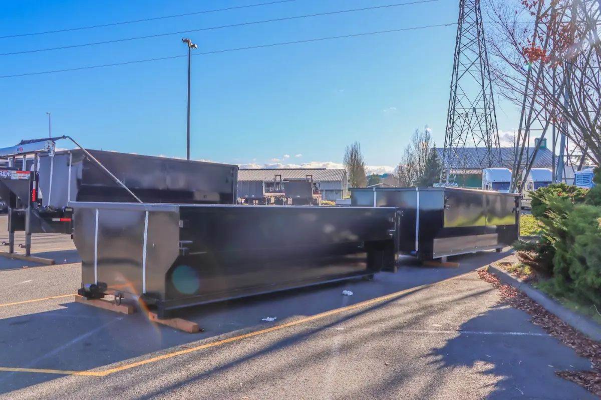 Roll-off dumpster ready for waste disposal at job site for 2 Yard Dumpster Rental in Evergreen